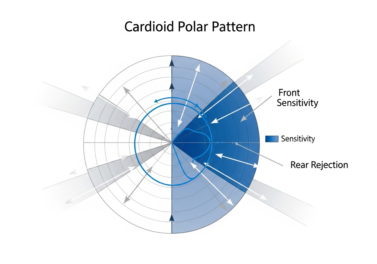 Directional microphone polar pattern diagram showing the sensitivity pattern of a hearing aid microphone across different angles